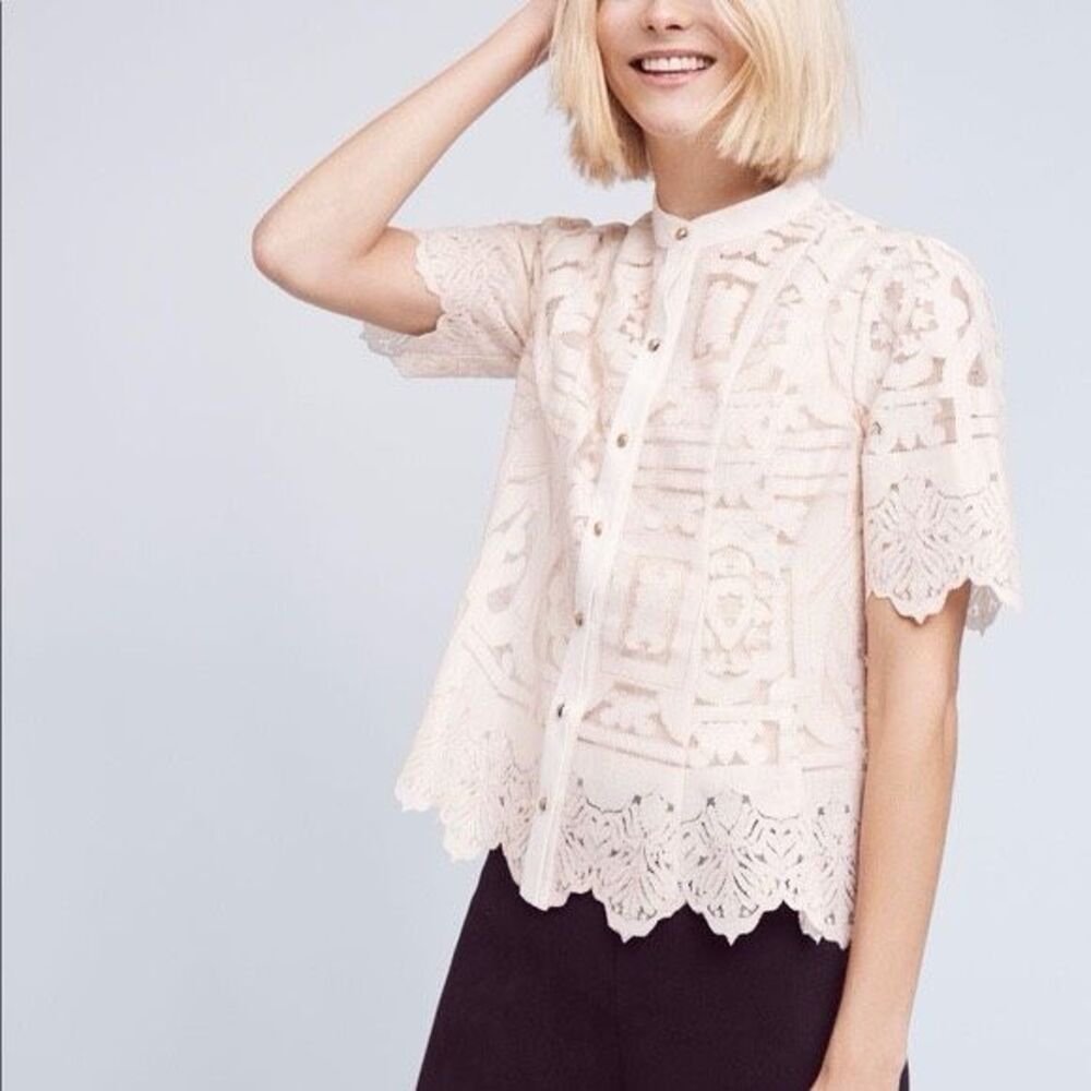 Maeve Anthropologie Lace Floral Button Down XL Women